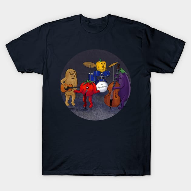 The Nightshades – amusing cartoon of a veggie music band T-Shirt by Crystal Raymond